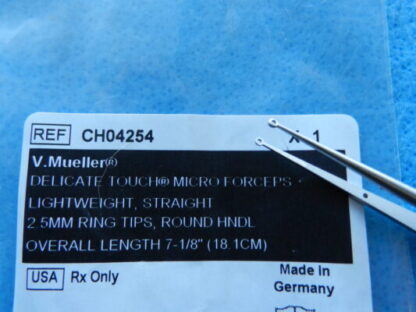 V. Mueller Surgical Delicate Touch 2.5mm Micro Ring Forceps CH04254 NEW! - Image 2
