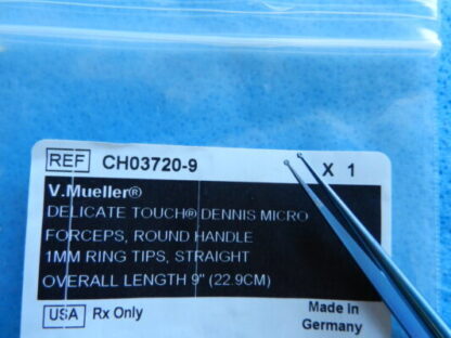 V. Mueller Surgical Titanium 1mm Dennis Micro Ring Forceps CH03720-9 NEW! - Image 2