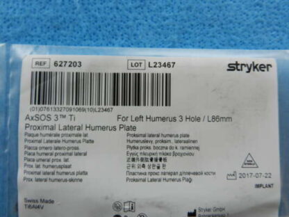 Stryker Surgical 3 Hole / 86mm AxSOS3 Proximal Lateral Humerous Plate 627203 NEW! - Image 2