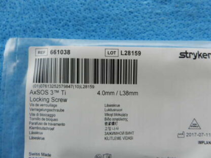 Stryker Surgical 4.0mm / 38mm AxSOS 3 Locking Screw 661038 NEW! - Image 2