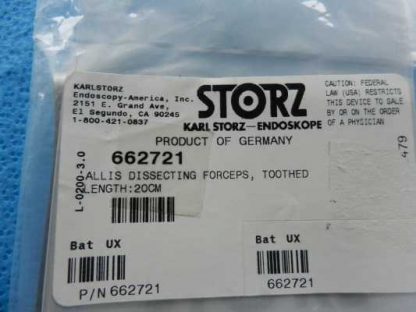 Karl Storz Surgical 20cm Allis Dissecting Forceps 662721 NEW! - Image 2