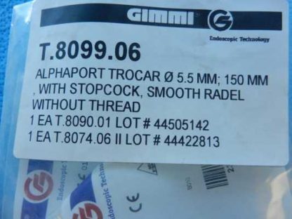 Gimmi Surgical 5.5mm 150mm Alphaport Cannula T.8099.06 NEW! - Image 2