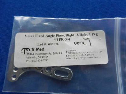 TriMed Volar Fixed Angle Plate, Right, 3 Hole, 4 Peg VPPR-3-4 - Image 2