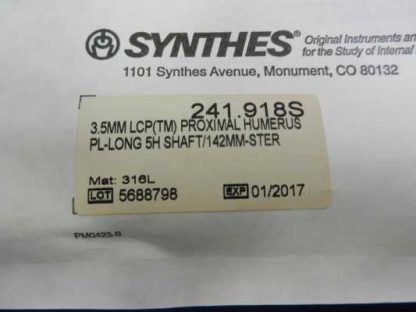 Synthes 3.5mm LCP Proximal Humerus PL-Long 5th Shaft/142mm 241.918S - Image 2