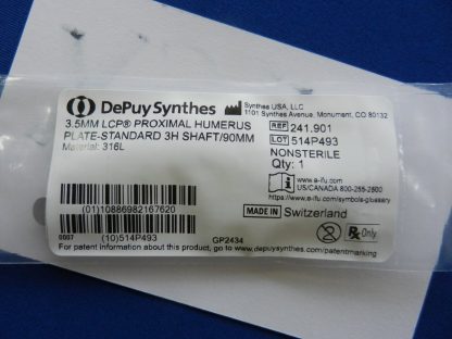 NEW Depuy Synthes 3.5mm LCP Proximal Humerus Plate Standard 3 Holes Shaft/90mm 241.901 - Image 3