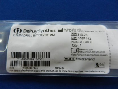 NEW Depuy Synthes 2.7mm Drill Bit/QC/100mm 310.26 - Image 3