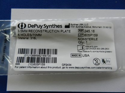 NEW Depuy Synthes 3.5mm Reconstruction Plate 6 Holes/70mm 245.16 - Image 3