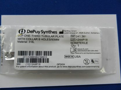 NEW Depuy Synthes LCP One Third Tubular Plate with Collar 8 Holes/93mm 241.381 - Image 3