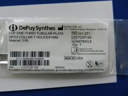 NEW Depuy Synthes LCP One Third Tubular Plate with Collar 7 Holes/81mm 241.371 - Image 3