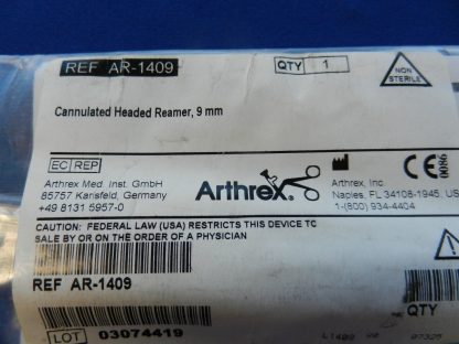 NEW Arthrex AR-1409 Cannulated 9.0mm Headed Reamer - Image 2