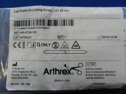 NEW Arthrex AR-8724V-20 Low Profile VA Locking Screw 2.4x20mm - Image 2