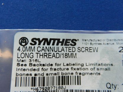 NEW Synthes 207.718 4.0mm Cannulated Screw Long Thread/18mm - Image 2