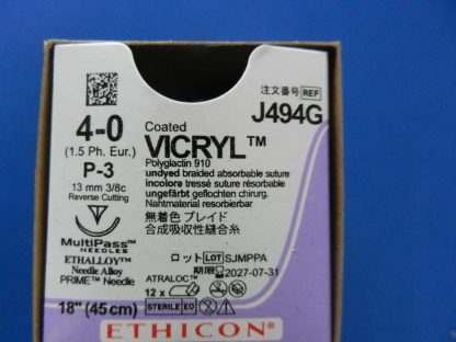Ethicon J494G 4-0 Coated Vicryl Undyed 1x18" OPEN BOX of (5) 2027-07-31 - Image 2