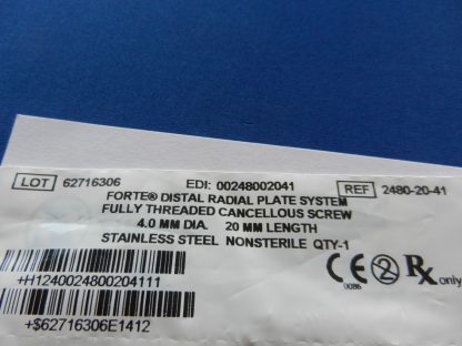 Zimmer 2480-20-41 Forte Distal Radial Fully Threaded Cancellous Screw 4.0mm x 20mm - Image 3