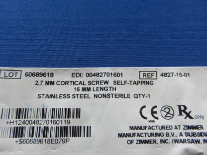Zimmer 4827-16-01 Self Tapping Cortical Screw 2.7mm x 16mm - Image 2