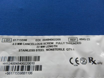 Zimmer 4840-22 Fully Threaded Cancellous Screw 4.0mm x 22mm - Image 2