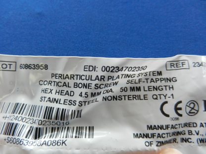 Zimmer 2347-23-50 Periarticular Self Tapping Cortical Bone Screw 4.5mm x 50mm - Image 2