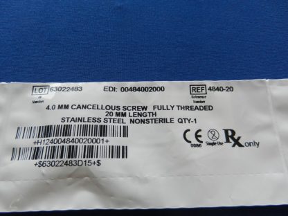 Zimmer 4840-20 Fully Threaded Cancellous Screw 4.0mm x 20mm - Image 2