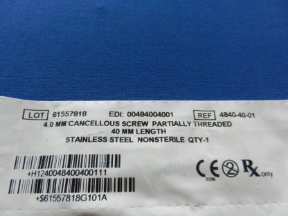 Zimmer 4840-40-01 Partially Threaded Cancellous Bone Screw 4.0mm x 40mm - Image 2