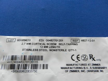 Zimmer 4827-12-01 Self Tapping Cortical Screw 2.7mm x 12mm - Image 2