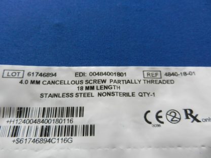 Zimmer 4840-18-01 Partially Threaded Cancellous Screw 4.0mm x 18mm - Image 2