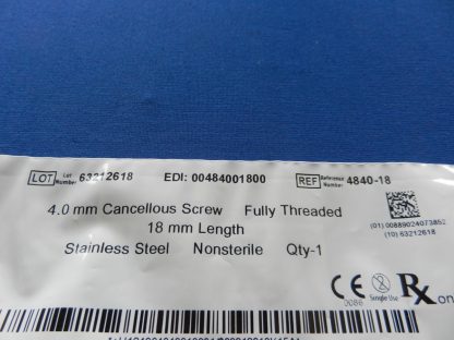 Zimmer 4840-18 Fully Threaded Cancellous Bone Screw 4.0mm x 18mm - Image 2