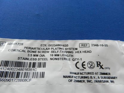 Zimmer 2348-16-35 Periarticular Self Tapping Hex Head Cortical Bone Screw 3.5mm x 16mm - Image 2