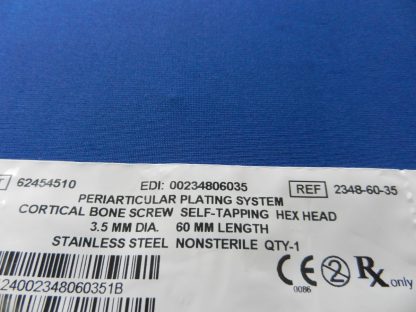 Zimmer 2348-60-35 Periarticular Self Tapping Hex Head Cortical Bone Screw 3.5mm x 60mm - Image 2