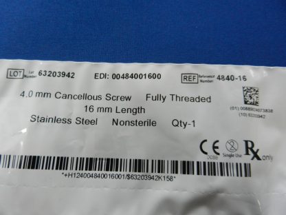 Zimmer 4840-16 Fully Threaded Cancellous Screw 4.0mm x 16mm - Image 2