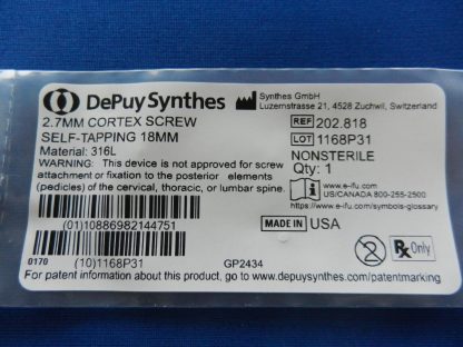 Depuy Synthes 202.818 Self Tapping Cortex Screw 2.7mm x 18mm - Image 2