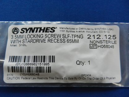 Synthes 212.125 Self Tapping Locking Screw with Stardrive Recess 3.5mm x 65mm - Image 2