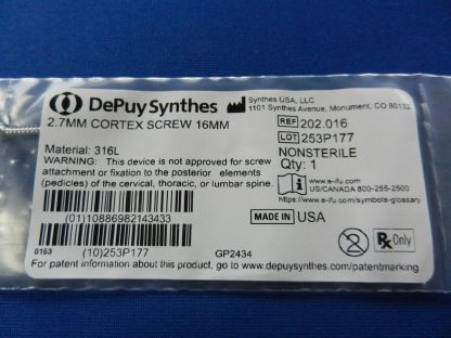 Depuy Synthes 202.016 Cortex Screw 2.7mm x 16mm - Image 2
