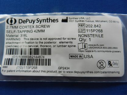 Depuy Synthes 202.842 Self Tapping Cortex Screw 2.7mm x 42mm - Image 2