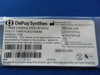 Depuy Synthes 205.238 Fully Threaded Cannulated Screw 3.5mm x 38mm - Image 2