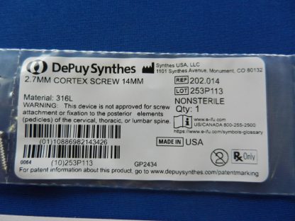 Depuy Synthes 202.014 Cortex Screw 2.7mm x 14mm - Image 2