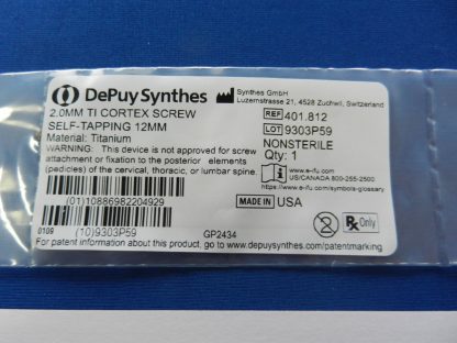 Depuy Synthes 401.812 Self Tapping TI Cortex Screw 2.0mm x 12mm - Image 2