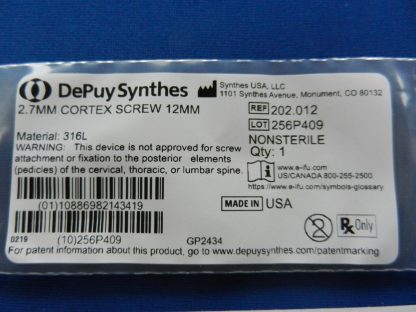Depuy Synthes 202.012 Cortex Screw 2.7mm x 12mm - Image 2