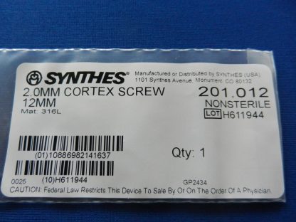 Synthes 201.012 Cortex Screw 2.0mm x 12mm - Image 2
