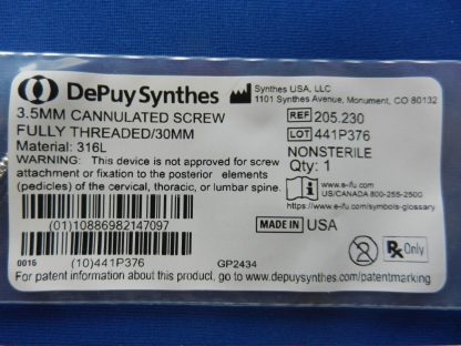 Depuy Synthes 205.230 Fully Threaded Cannulated Screw 3.5mm x 30mm - Image 2