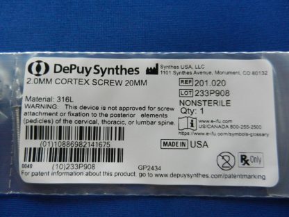 Depuy Synthes 201.020 Cortex Screw 2.0mm x 20mm - Image 2