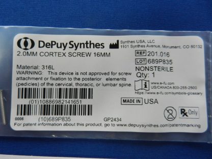 Depuy Synthes 201.016 Cortex Screw 2.0mm x 16mm - Image 2