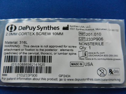 Depuy Synthes 201.010 Cortex Screw 2.0mm x 10mm - Image 2