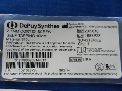 Depuy Synthes Self Tapping Cortex Screw 2.7mm x 10mm - Image 2
