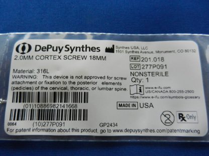 Depuy Synthes 201.018 Cortex Screw 2.0mm x 18mm - Image 2