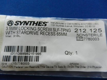 Synthes 212.125 Self Tapping Locking Screw with Stardrive Recess 3.5mm x 65mm - Image 2