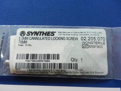 Synthes 02.205.070 Cannulated Locking Screw 5.0mm x 70mm - Image 2