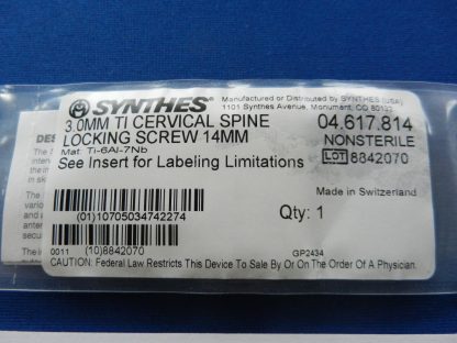 Synthes 04.617.814 TI Cervical Spine Locking Screw 3.0mm x 14mm - Image 2