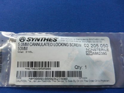 Synthes 02.205.050 Cannulated Locking Screw 5.0mm x 50mm - Image 2