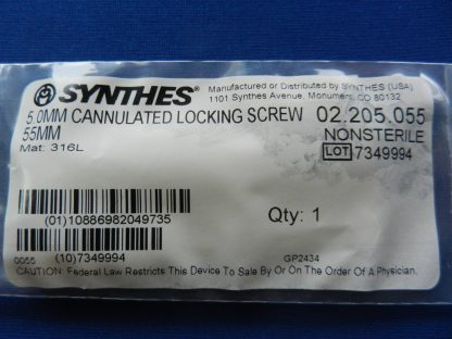 Synthes 02.205.055 Cannulated Locking Screw 5.0mm x 55mm - Image 2