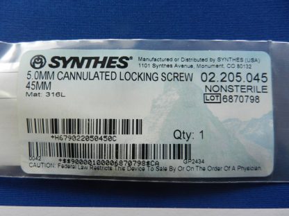 Synthes 02.205.045 Cannulated Locking Screw 5.0mm x 45mm - Image 2